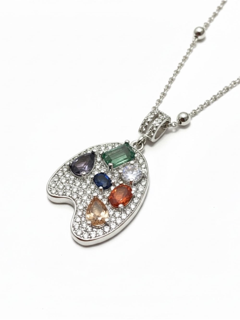 SILVER PALETTE COLORFUL PENDANT NECKLACE